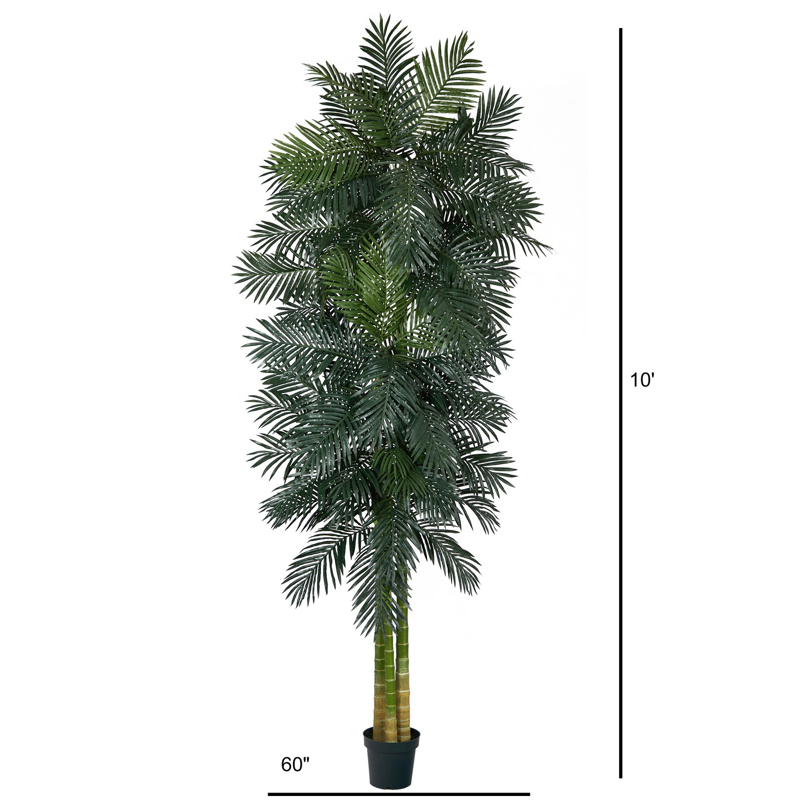 Nearly Natural 10ft Triple Stalk Golden Cane Artificial Palm Tree in Green