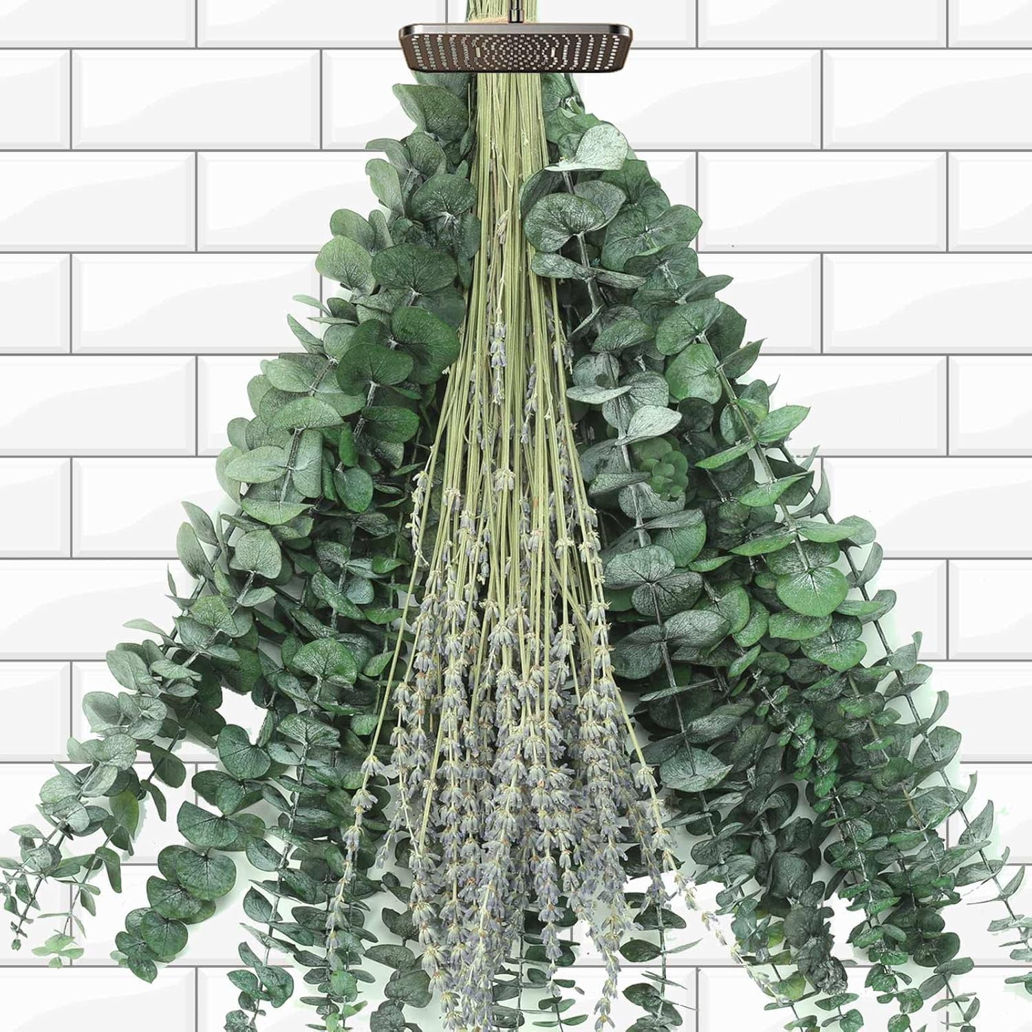 Mixed Dried Eucalyptus Stems with Lavender Flowers Bundle for Shower, 17” Natur