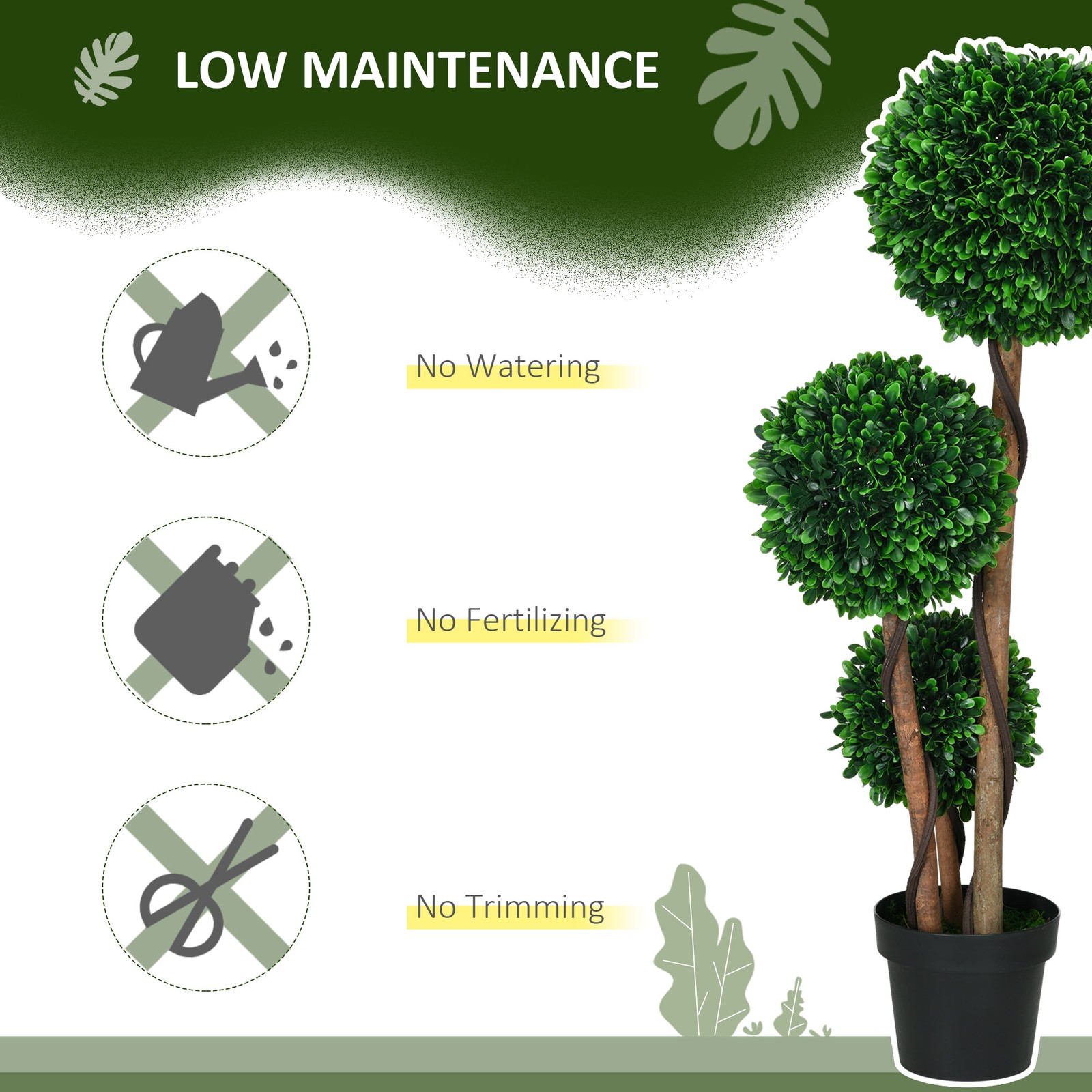3.5ft Artificial Tree, Triple Ball Boxwood Topiary with Pot Sandalwood Leaves