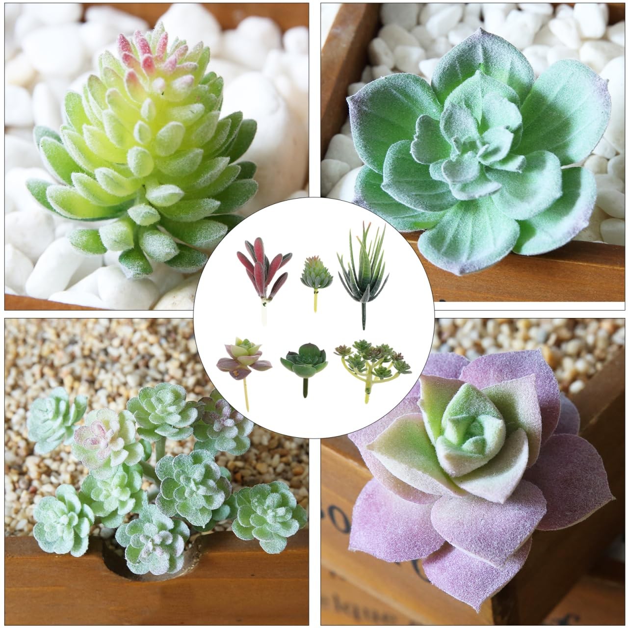 6pcs Simulated Succulents Artificial Plants for Outdoors Mini Fake Plants Hou…