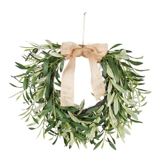 20.87 Inch Artificial Olive Wreaths for Front Door, Real Touch Green Leaf 1pcs