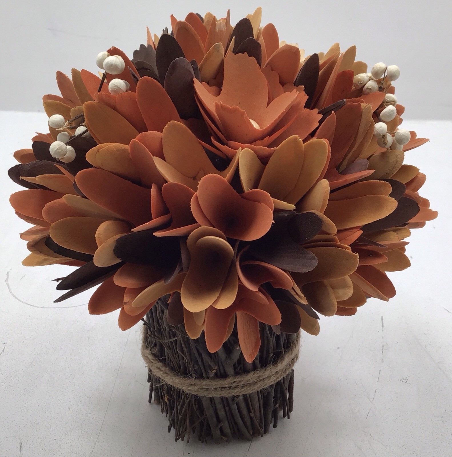 Transpac Brown Harvest Wood Curl & Berry Premade Flower Arrangement
