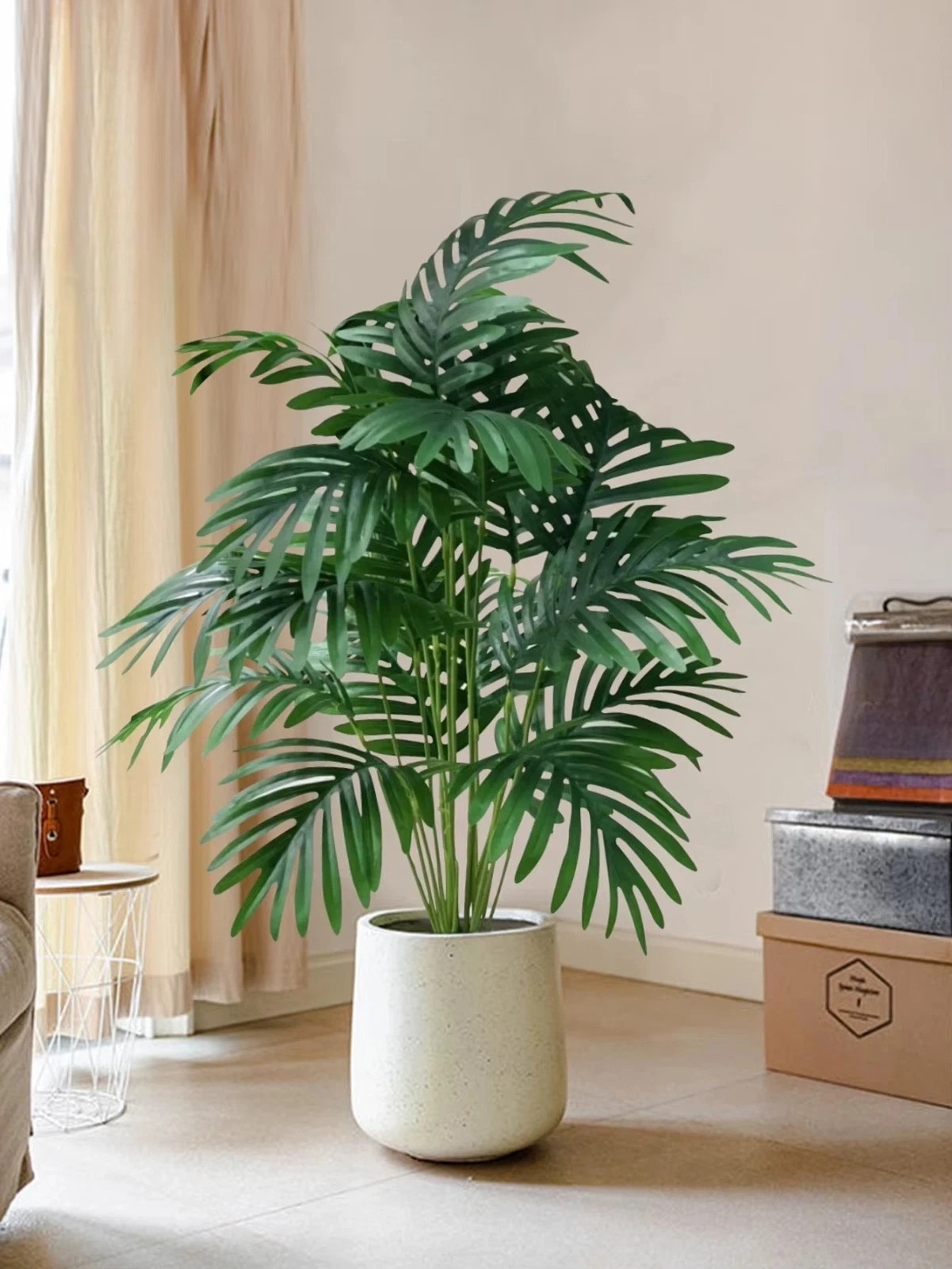 Large Artificial Palm Tree Tropical Fake Plants Green Plastic Palm Leaf