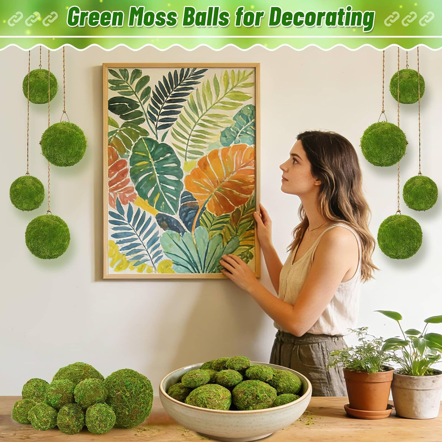 Green Moss Balls Rocks Decor Set Vase Filler Centerpiece Fairy Garden 28 PCS