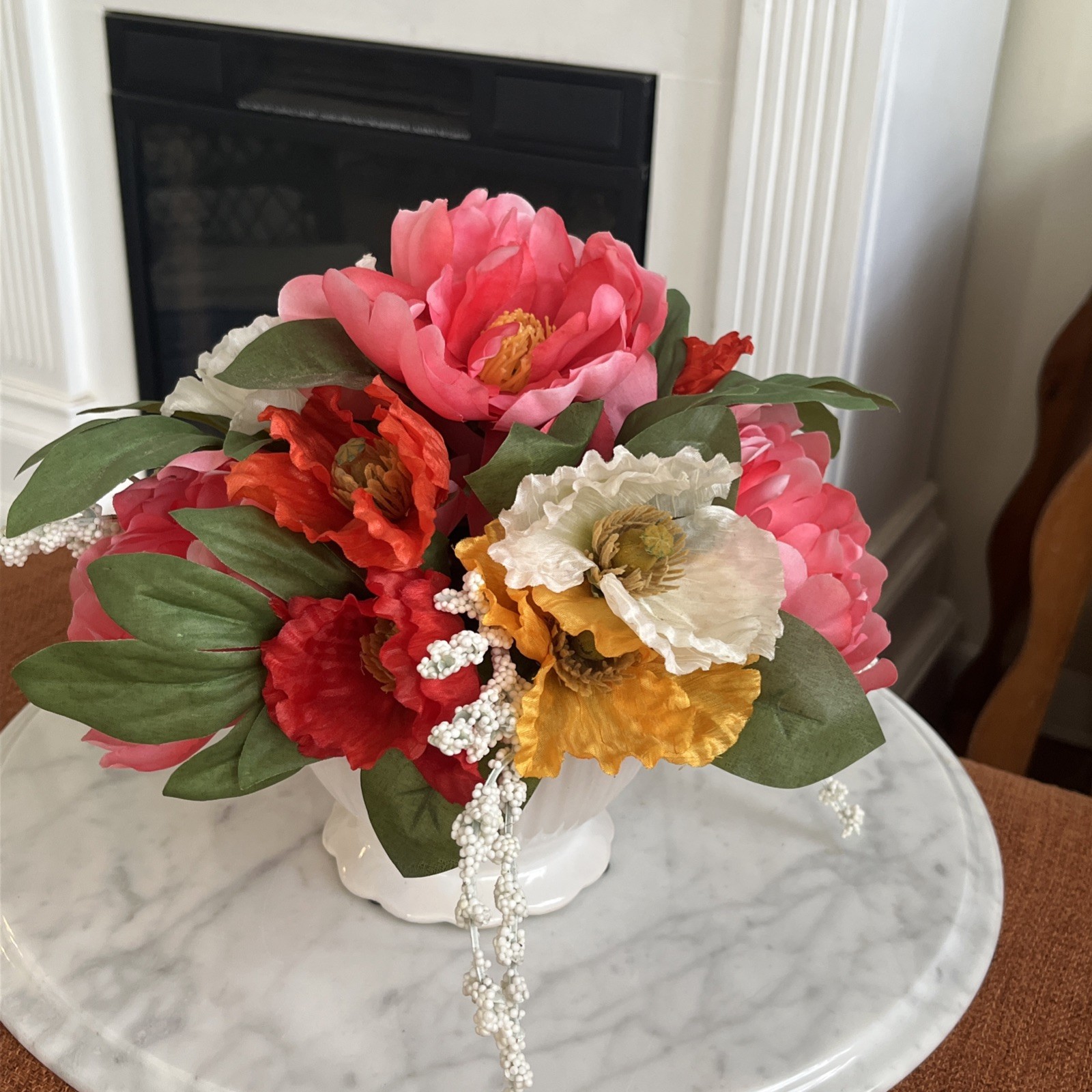 Flower Arrangement Peony Floral In Vase Home Decor Pink White Orange