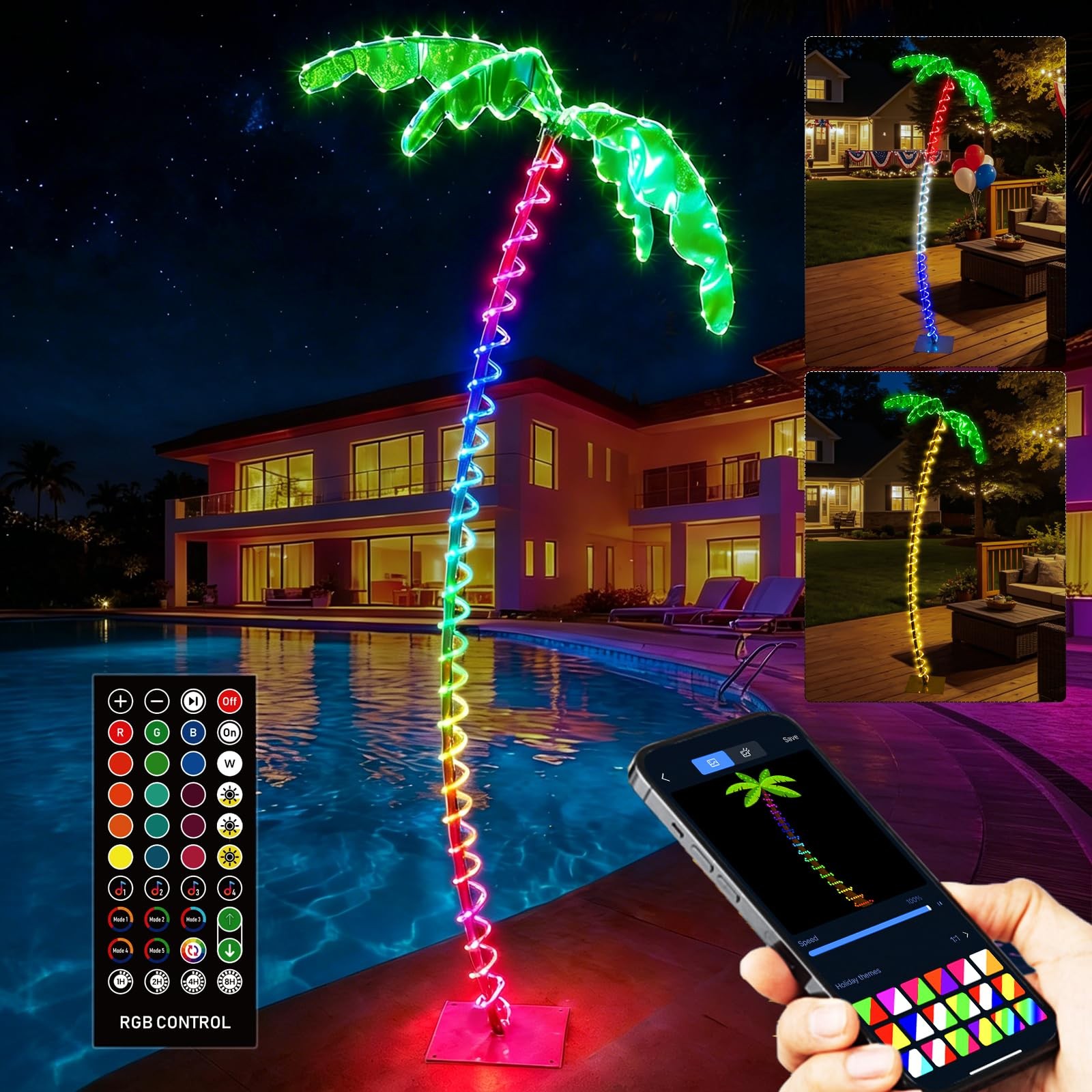 7FT Smart Lighted Palm Tree, Color Changing, Timer, Waterproof, APP & Remote,…