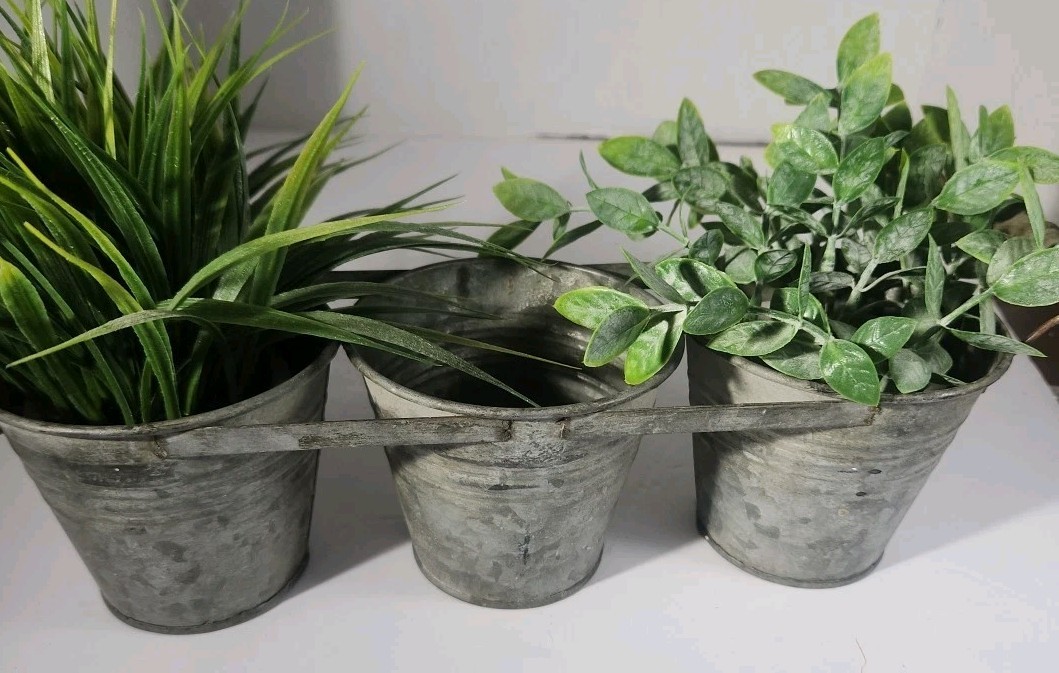 Retro Grey Farmers Planter. Artificial Plants