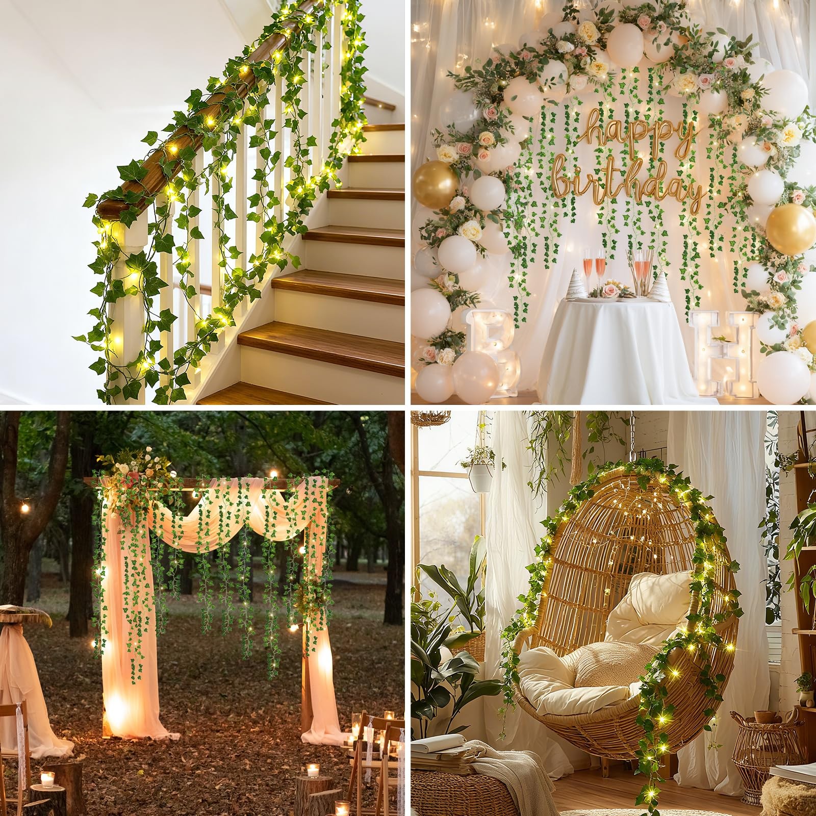 Vines with Lights, 40ft Fake Ivy 120 Ivy String Lights, Fake Vines Garland wi…