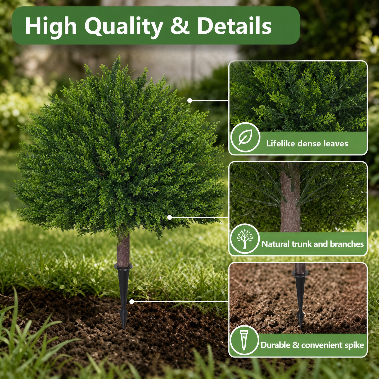 2 Pack 18in Artificial Cedar Topiary Trees UV Resistant Indoor Outdoor Decor