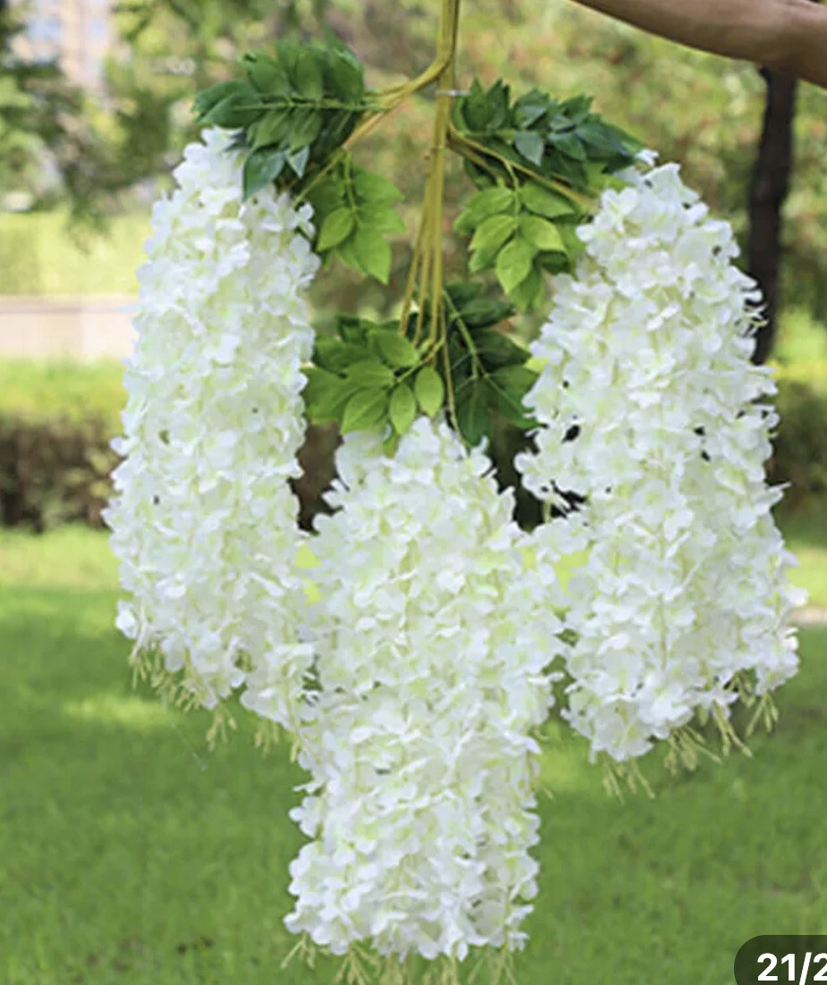 12 Pack 44″ White Artificial Silk Hanging Wisteria Flower Vines