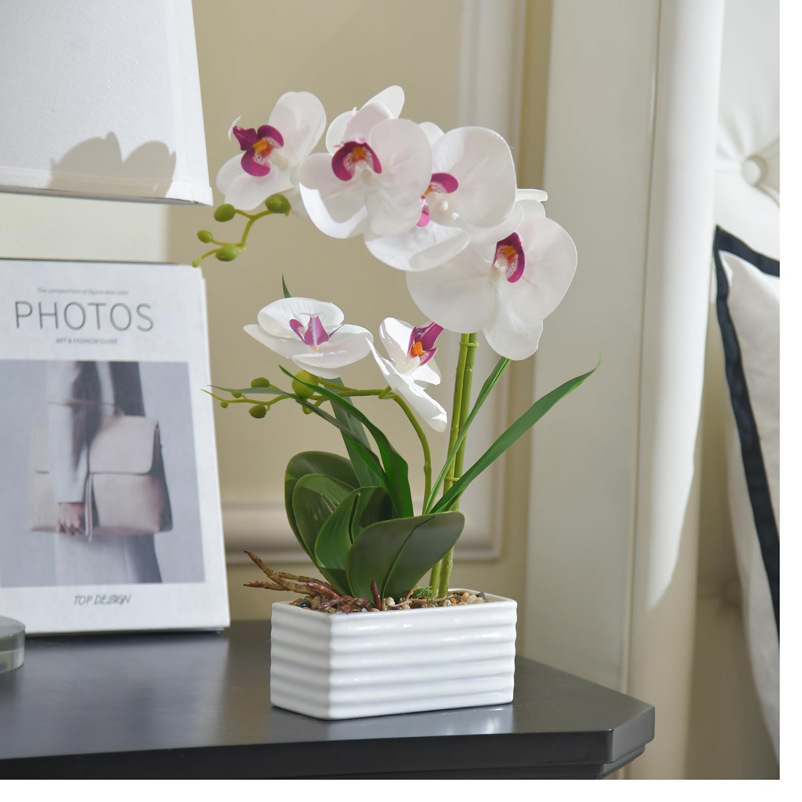 Artificial Real Touch Orchid Flowers in Pot Fake Phalaenopsis Flower with Whi…