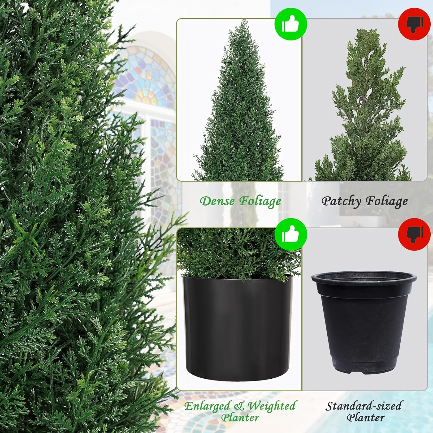 Artificial Cedar Trees for Outdoors Faux Cypress Topiary UV Resistant Set of 2