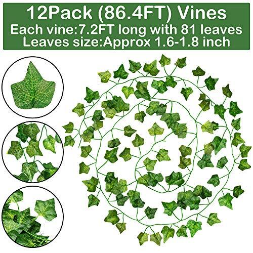 84ft 12 Pack / 82 inch, Artificial Ivy Garland Fake Leaf Plants Vine, A-84ft