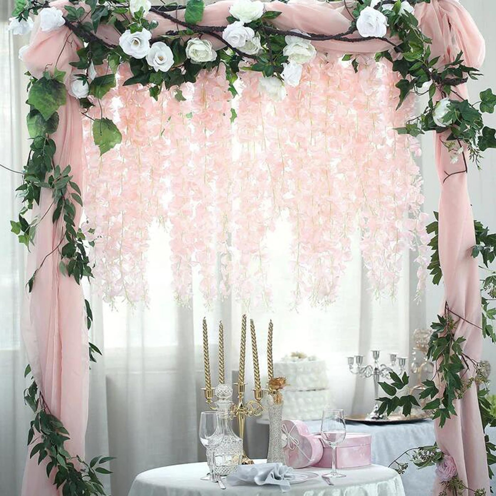 Wisteria Hanging Flowers 12 Pack Artificial Flowers Fake Wisteria Vine Rattan…