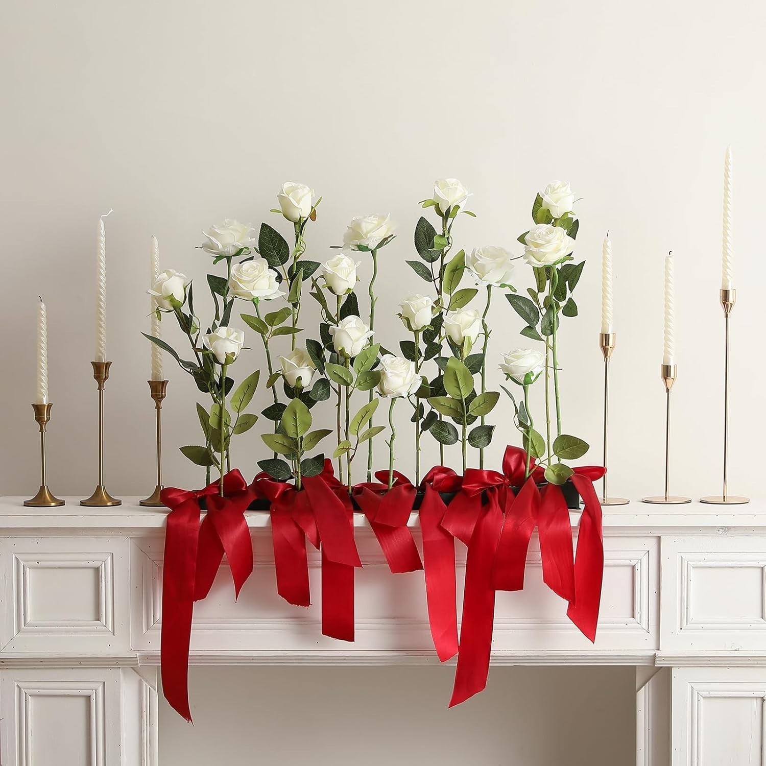 Large White Rose Bouquet – 50PCS Silk Roses for Centerpieces