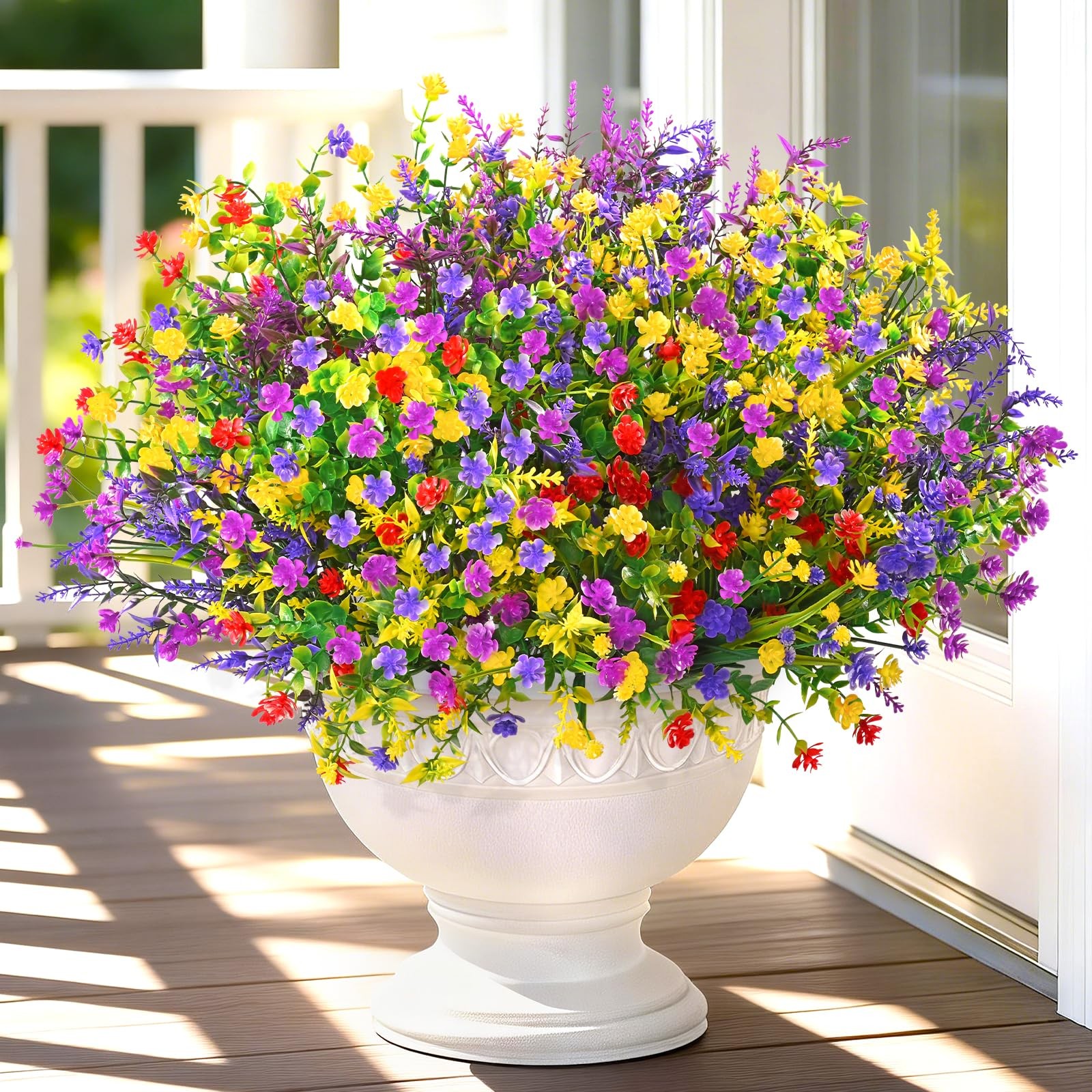 Artificial Flowers for Outdoors UV Resistant, 9 Bundles Porch Garden Decoration