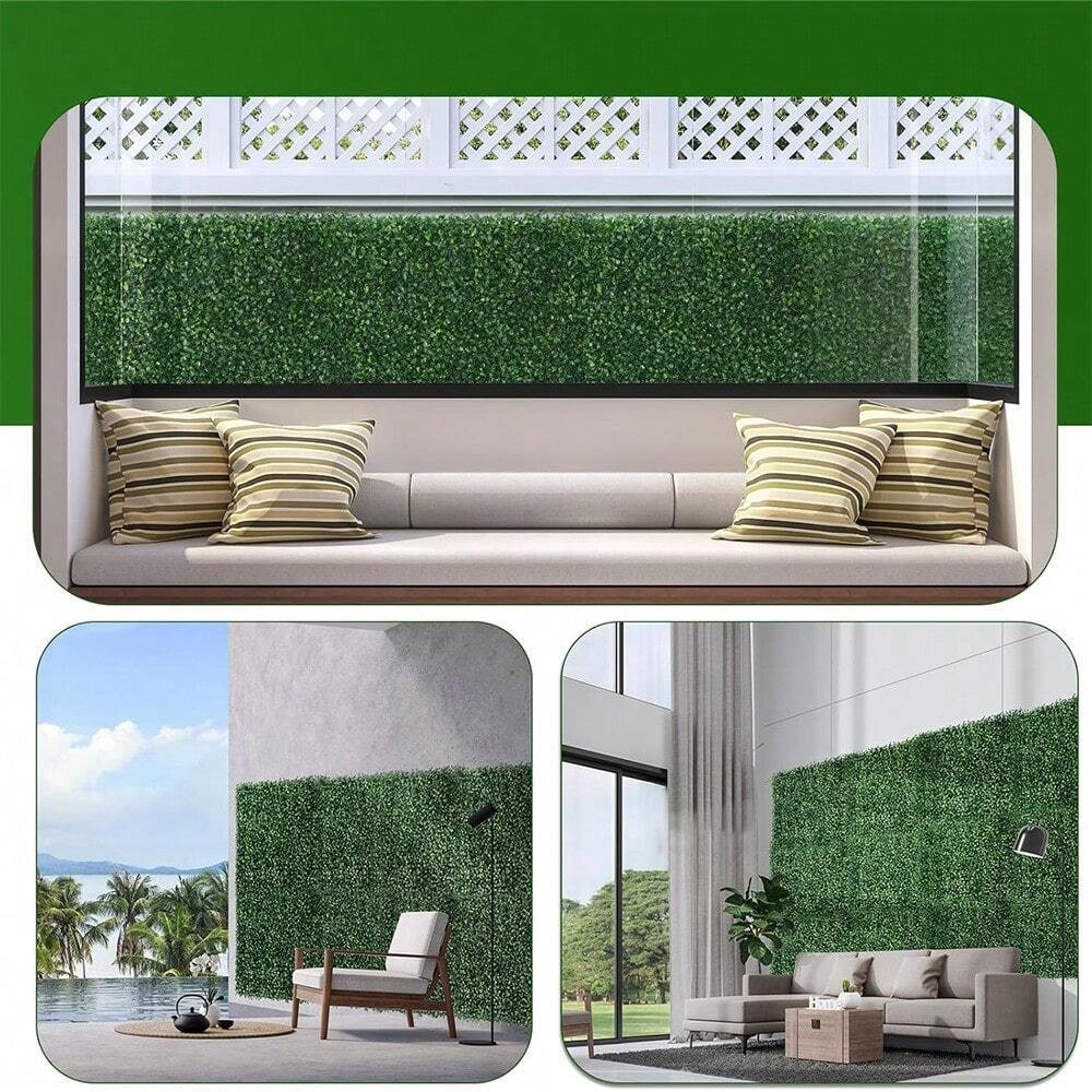 12 Pcs Artificial Hedge Boxwood Panels 10″x10″ Grass Wall Backdrop Greenery Deco