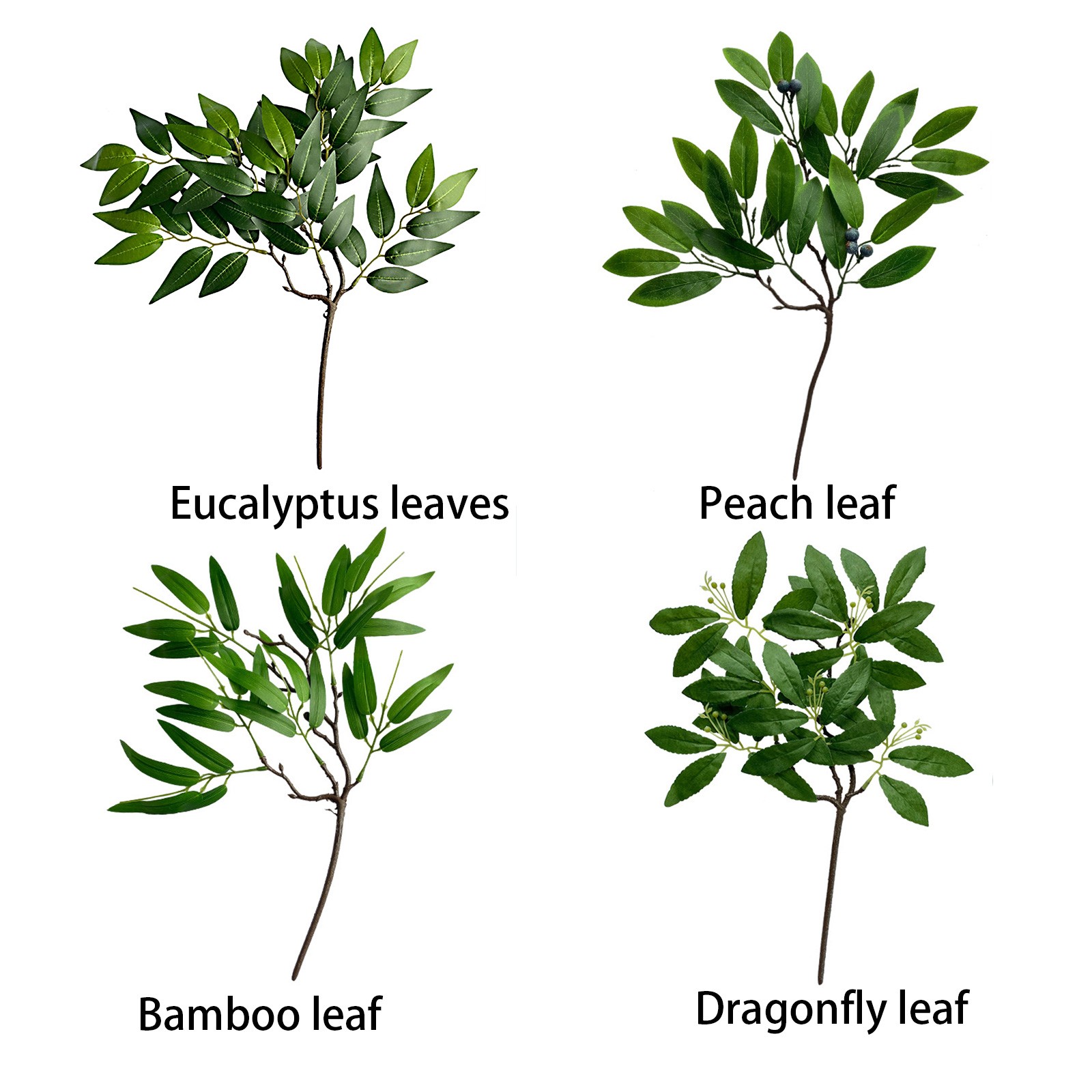 Single Artificial Bamboo Leaf Stem Green