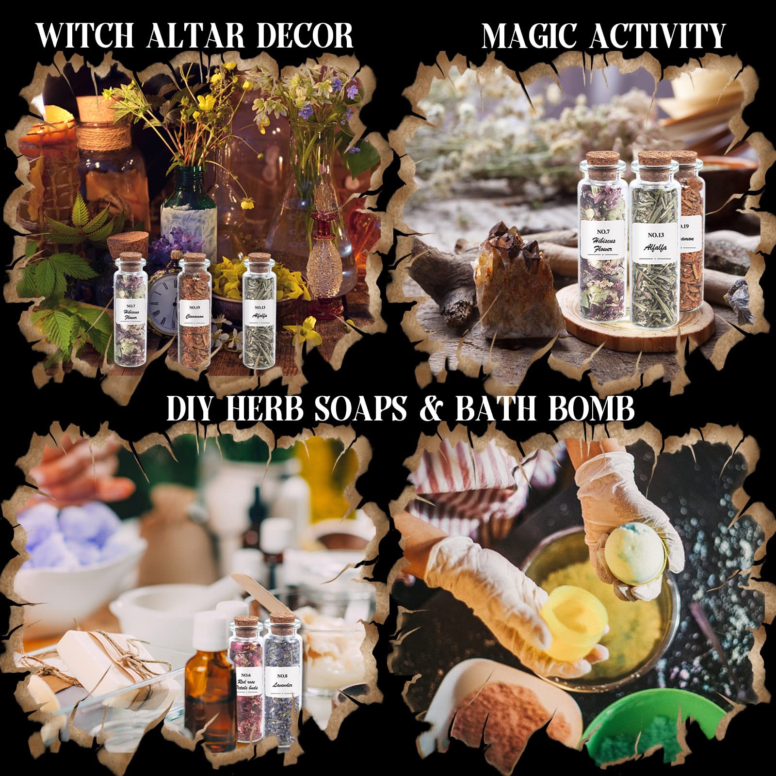Witchcraft Supplies Herbs and Flowers Kit – 24 Pieces of Natural Dried Herbs Set