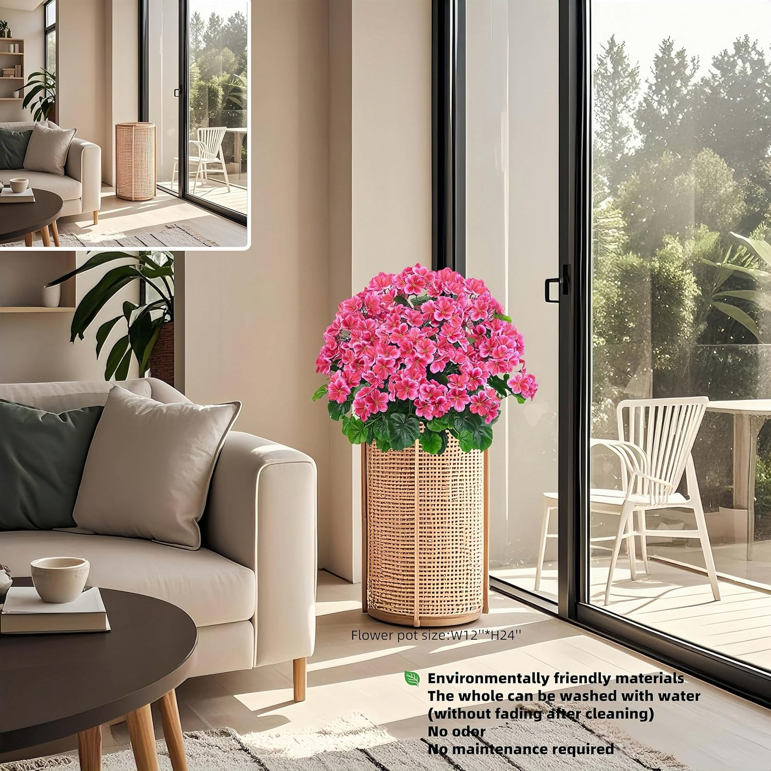 Artificial Geranium Bush – 20 Inch Outdoor Potted Artificial Plant for Front Por