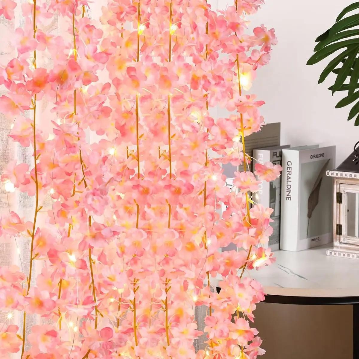 1/2/5M Cherry Blossom LED String Lights Flower Vine Fairy Garland Wedding Decor