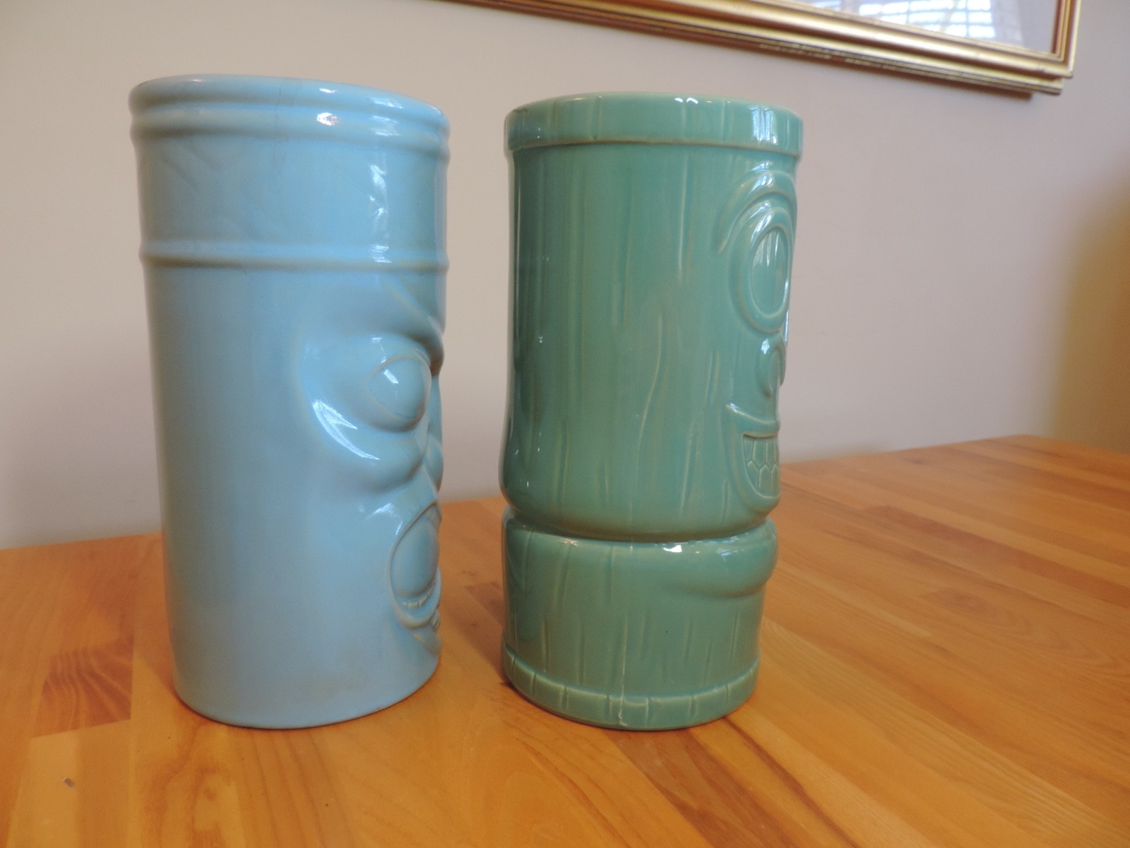 2 Tiki Totem Hawaiian Ceramic Planters 9″ Planters Vase Blue Green