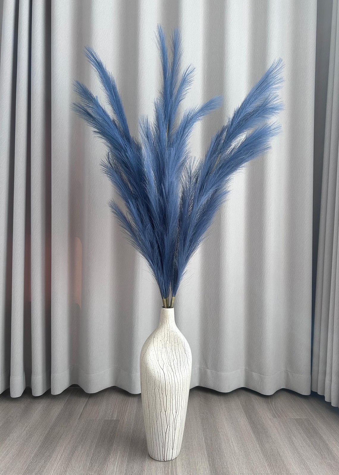 3 PCS Faux Pampas Grass Tall 51 Inch For Floor Vase Fluffy Artificial Blue