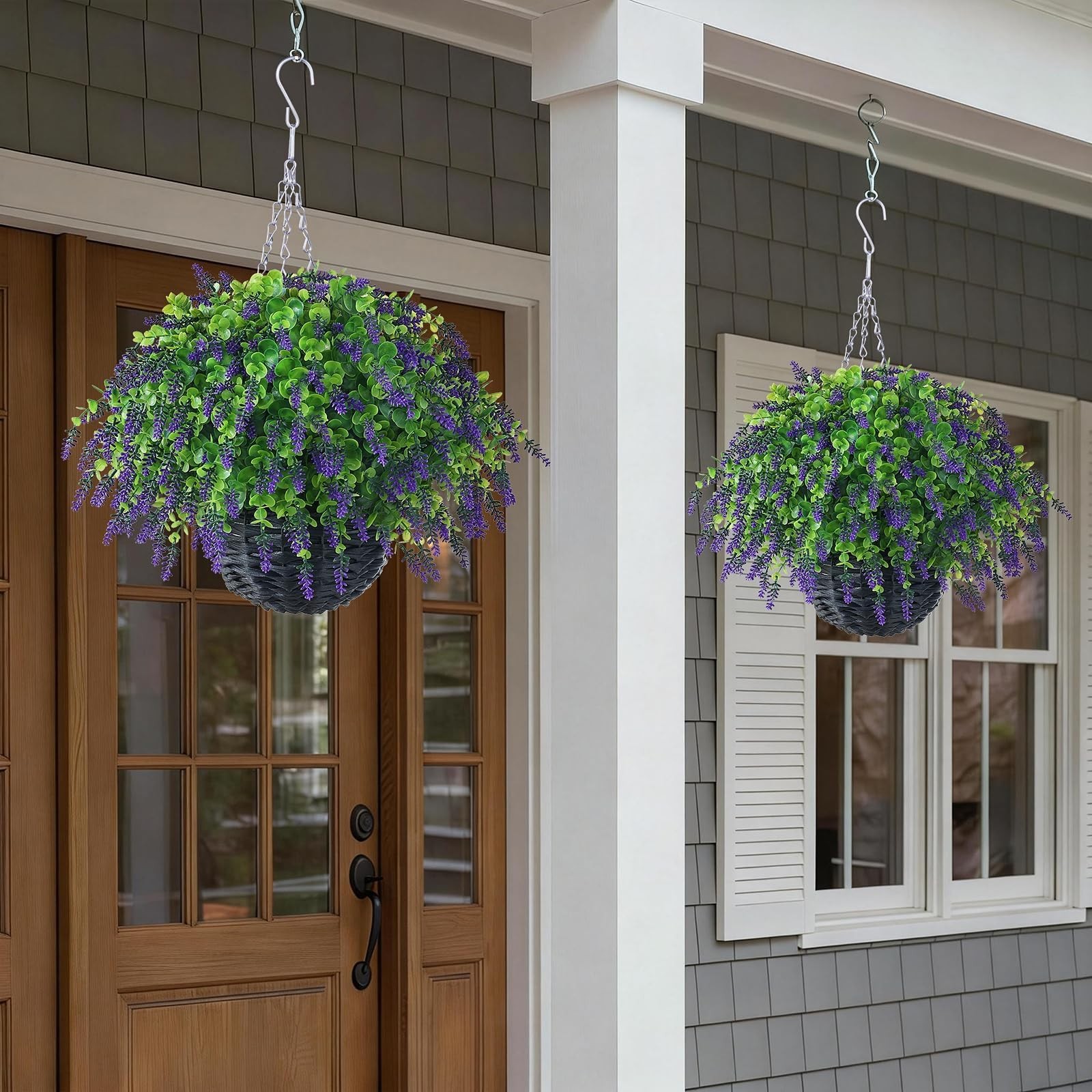 New VIERENA Artificial Lavender and Eucalyptus Leaves Hanging Basket – 2 Set for