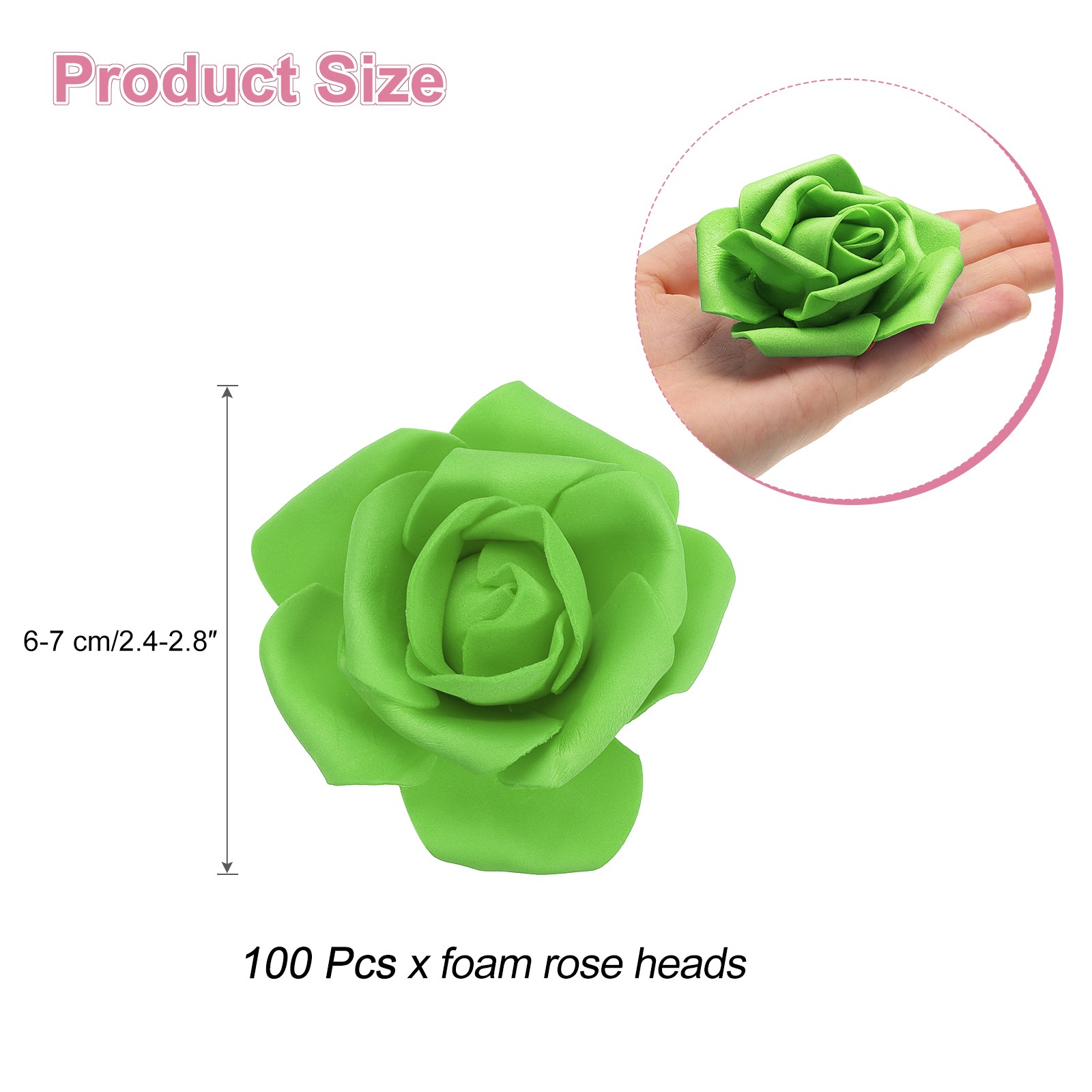 100pcs Foam Rose Heads 67 Cm for DIY Crafts Accessories Green