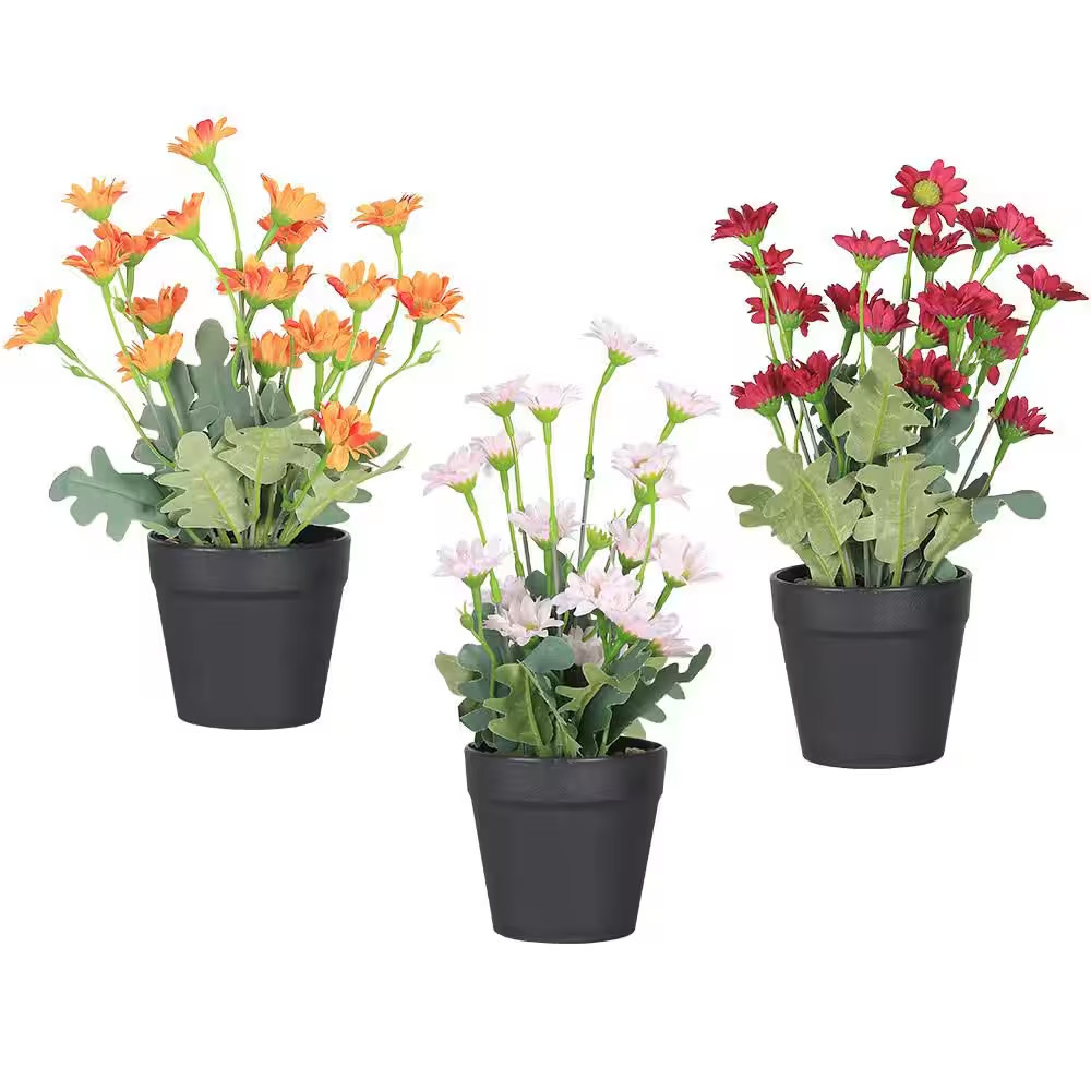3-Pack 9 In. Colorful Indoor Artificial Wildflowers Daisies in Black Pot