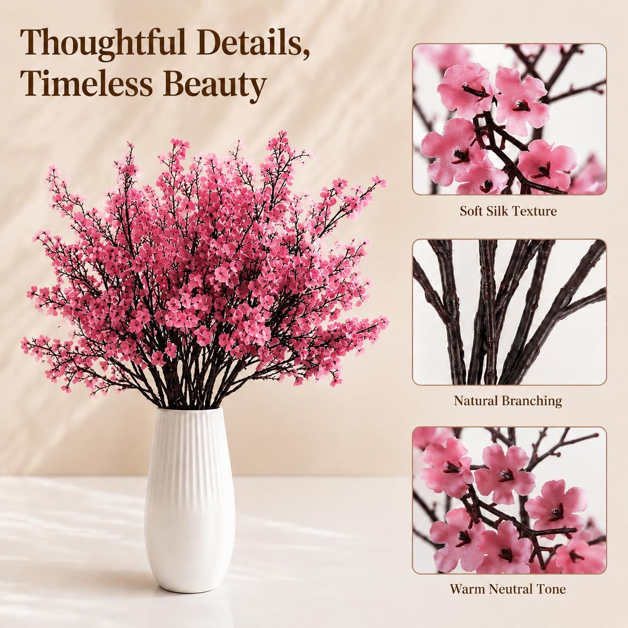 6 Bundles Pink Artificial Babys Breath Flowers Silk Gypsophila 18.5 Inch
