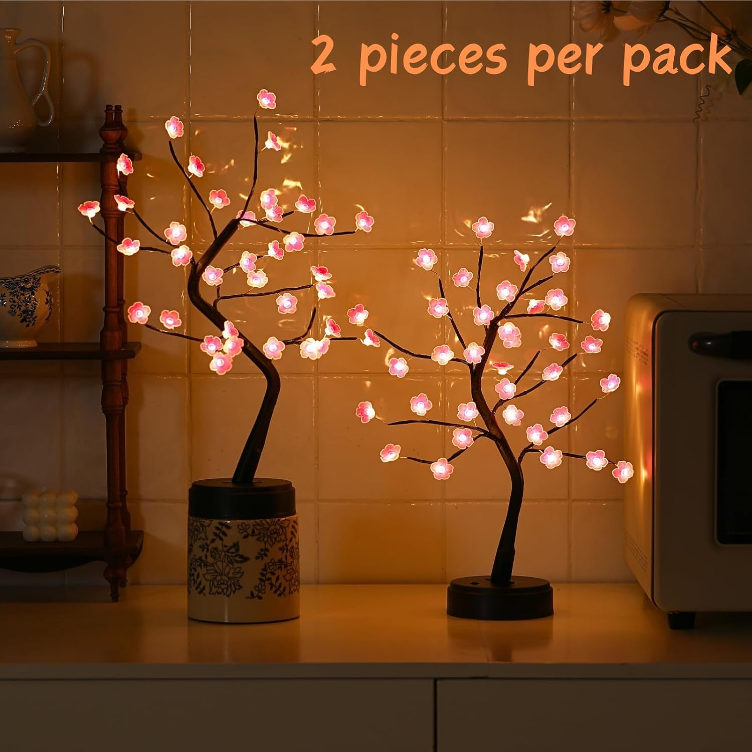 2 Cherry Blossom Bonsai Tree Lights, 36 LED Tree Lights, Japanese Style Decorati
