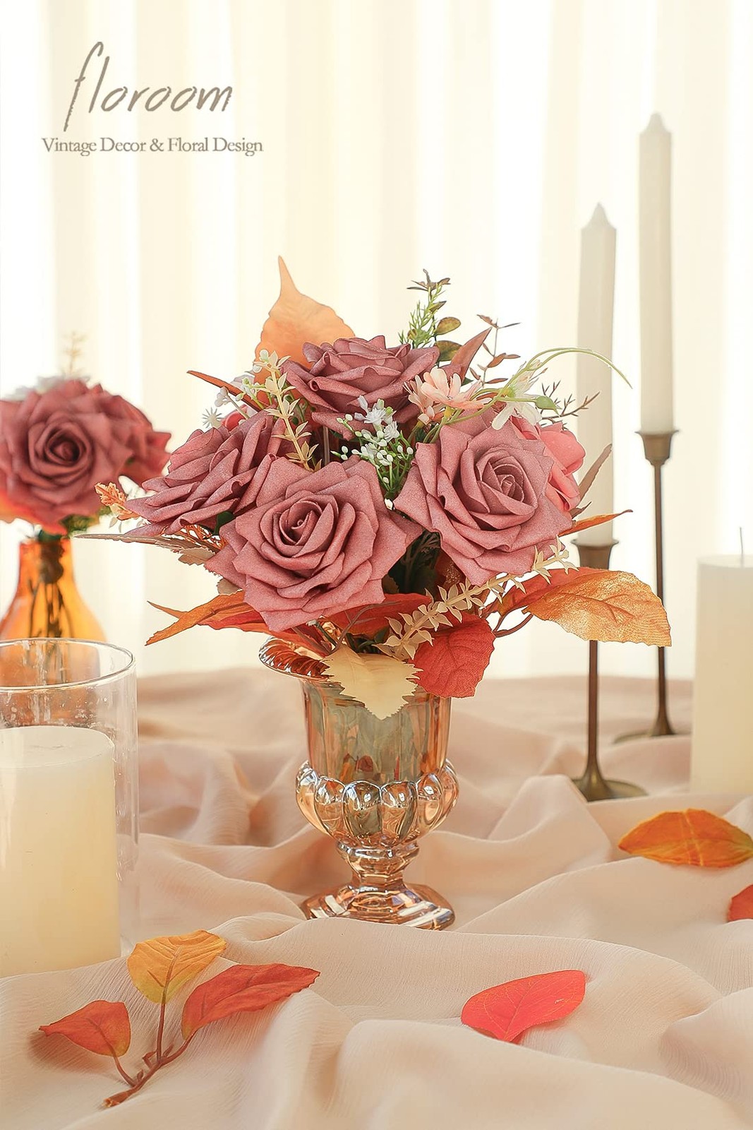Artificial Flowers 16pcs 3.5″ Real Looking Dusty Rose Foam Fake Hybrid Tea Ro…