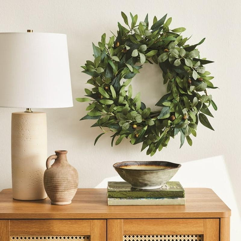 18 in Artificial Olive Leaves Wreath Indoor Decorative Greenery Home Decor New