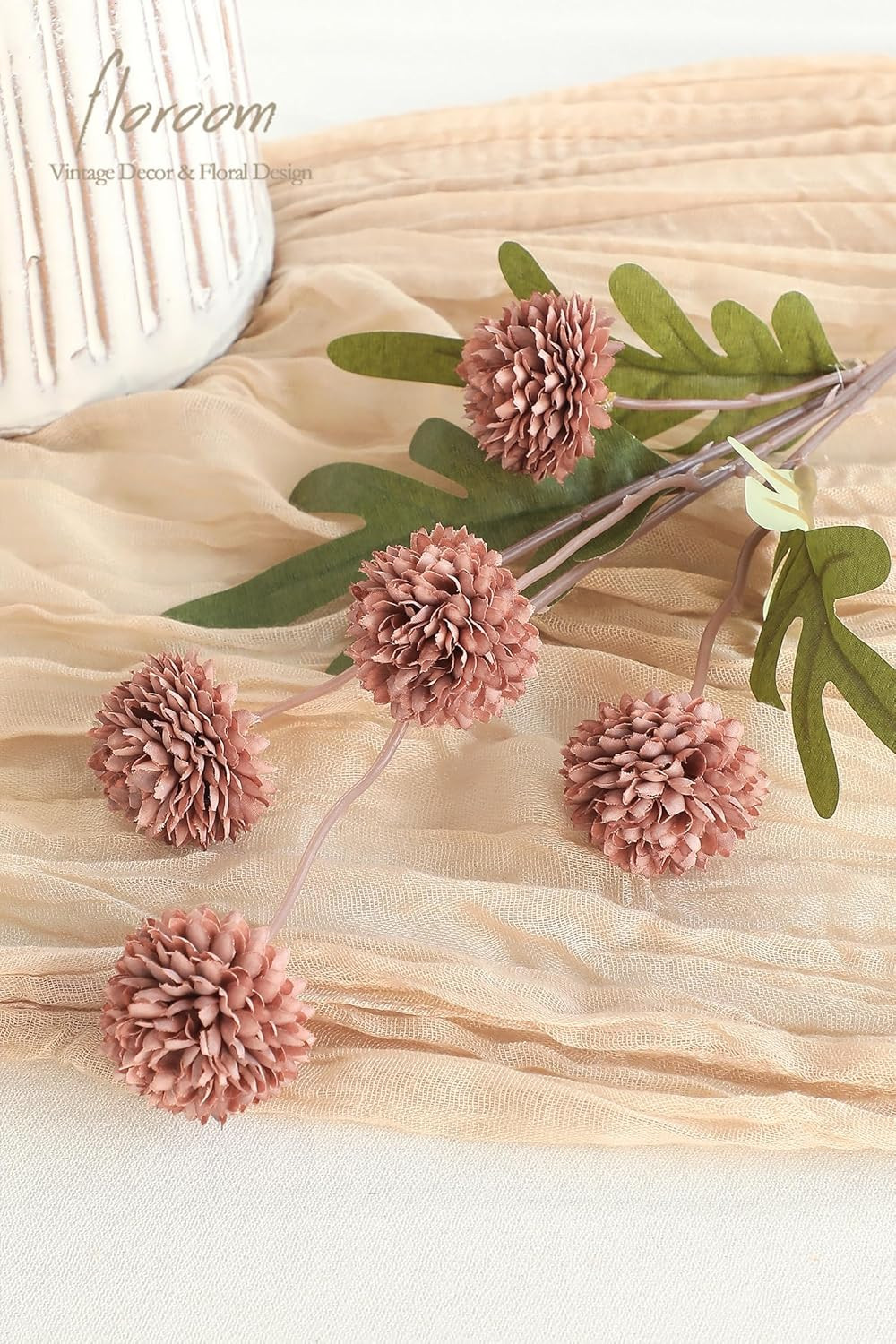 Floroom 5Pcs Dusty Rose Faux Silk Mums Artificial Flowers, Bulk Fake Small Mini