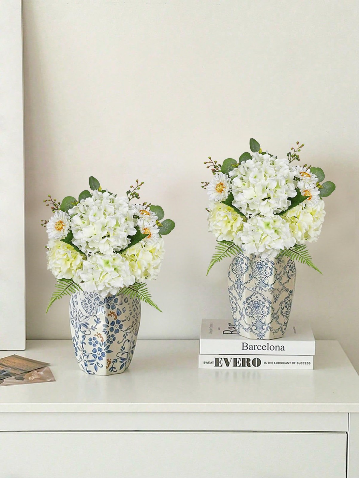 GnFlus Artificial Hydrangea Flower Stems 2 Pack (24PCS) White Faux Hydrangea …