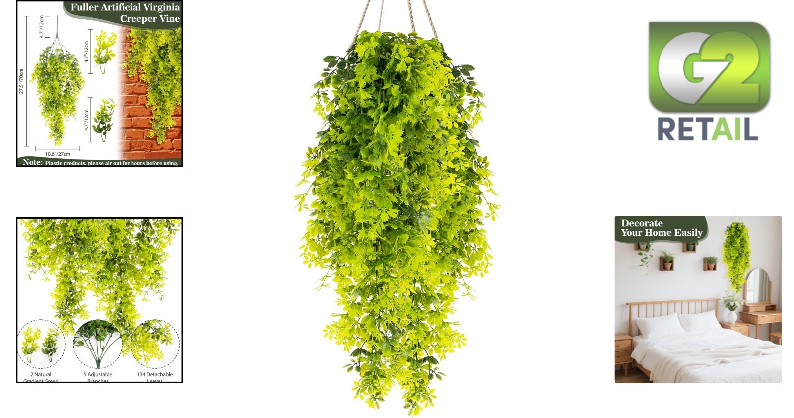 Lifelike Green Virginia Creeper Hanging Plant – Perfect for Indoor & Outdoor
