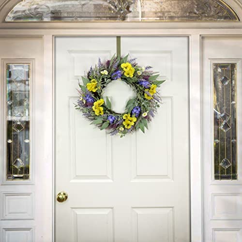 22 inch Artificial Spring Wreath with Pansy Blooms, Lavender, and Assorted
