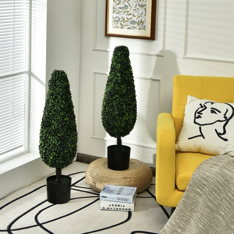 2 Pack Artificial Tower 3FT Topiary Tree UV Resistant Indoor Outdoor Office Tree