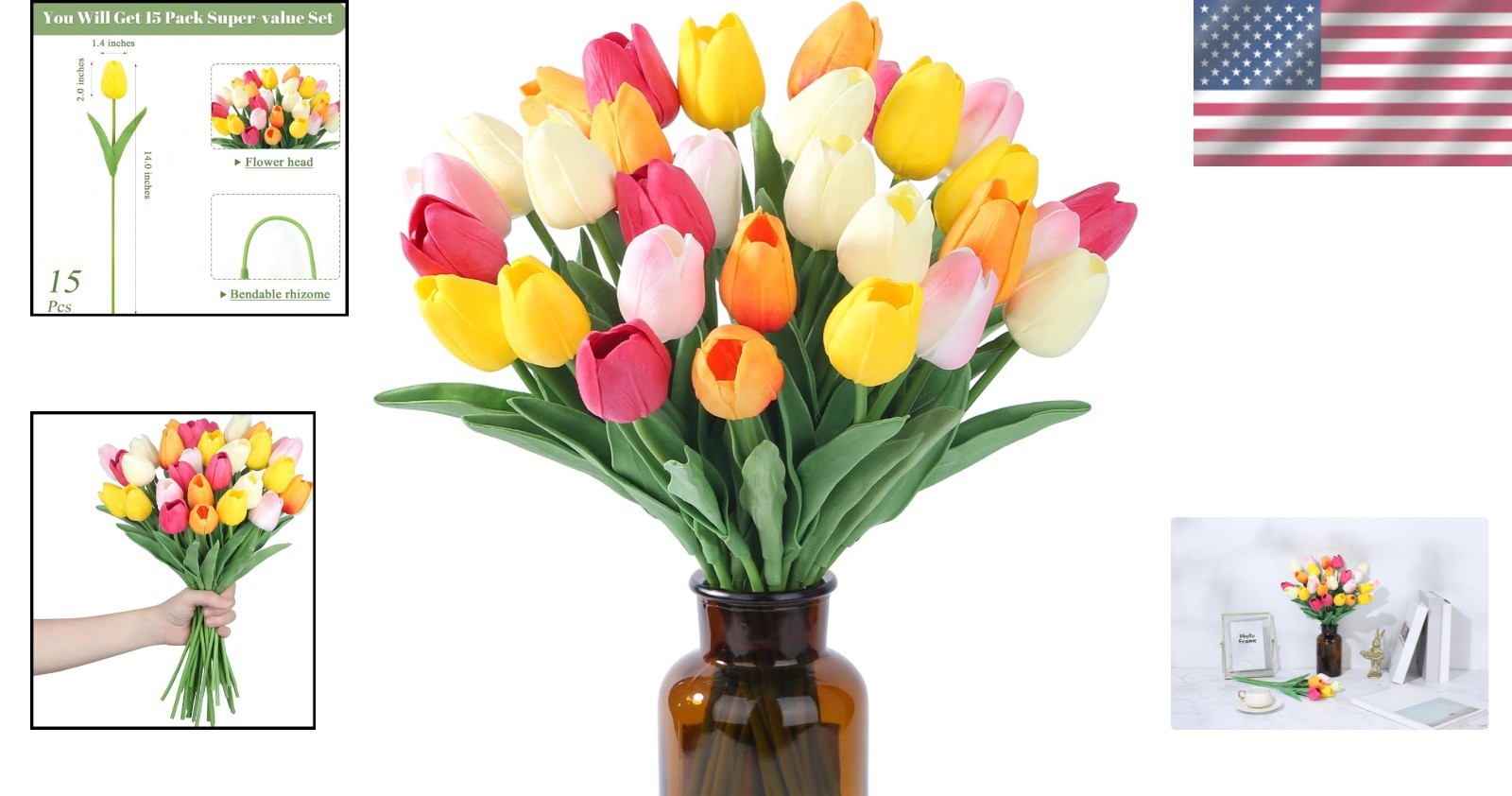 15pcs Faux Tulips for Beautiful Bouquets & Centerpieces – Ideal for Any Occasion