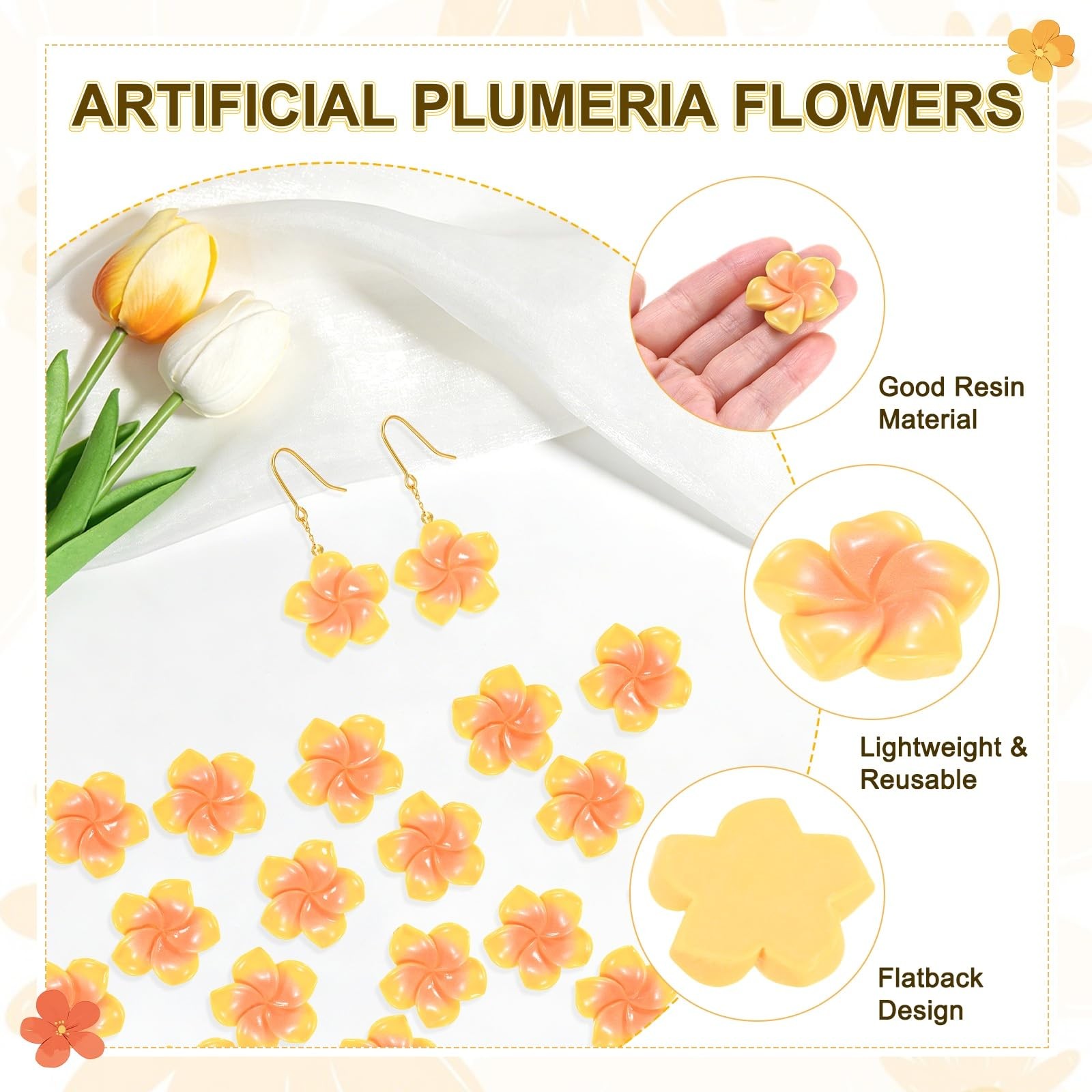 20-Pack Resin Flowers, 0.98inch/2.5cm Artificial Plumeria Flowers Flatback Mi…