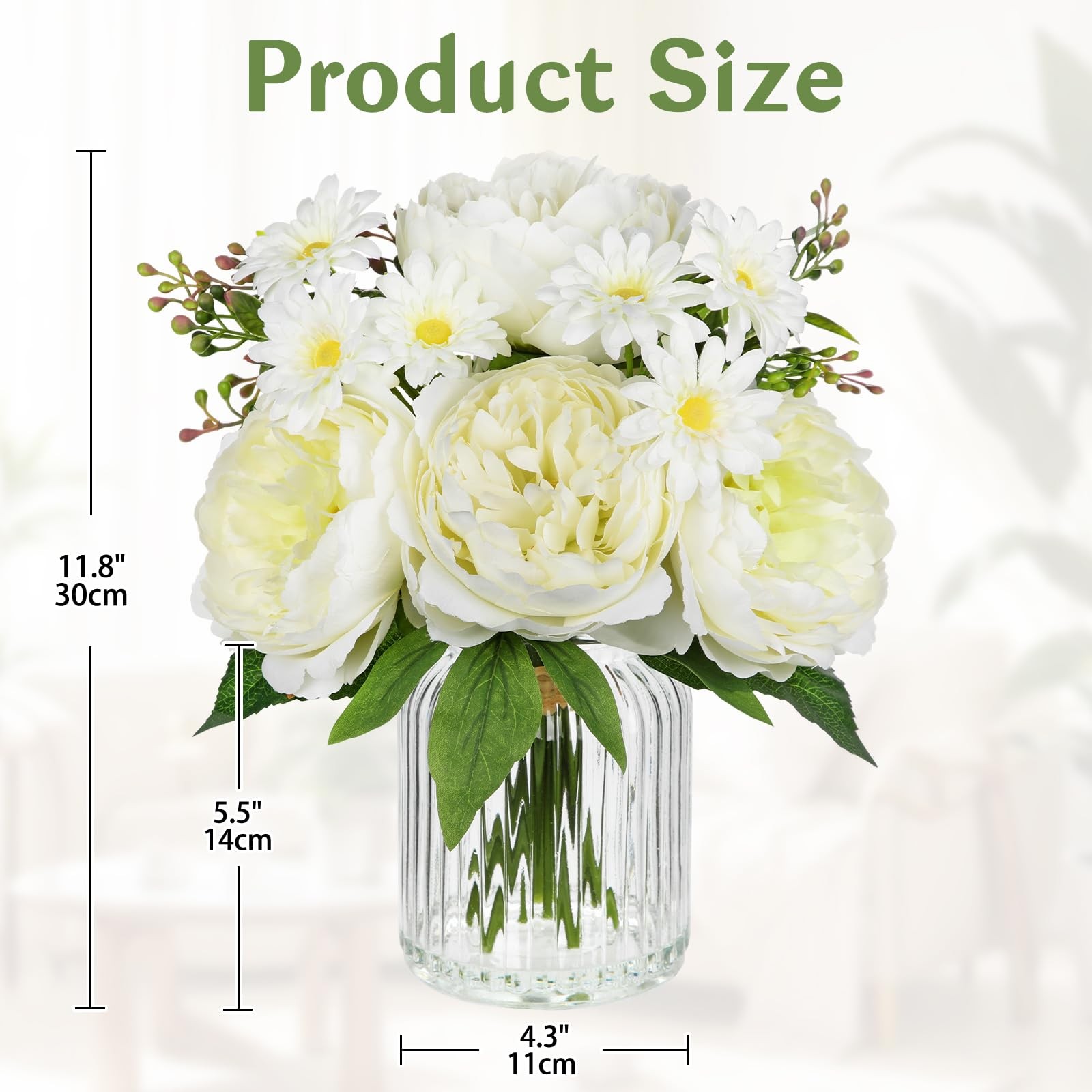 Artificial Flowers in Vase White Silk Peony & Daisy Faux Floral Arrangements …