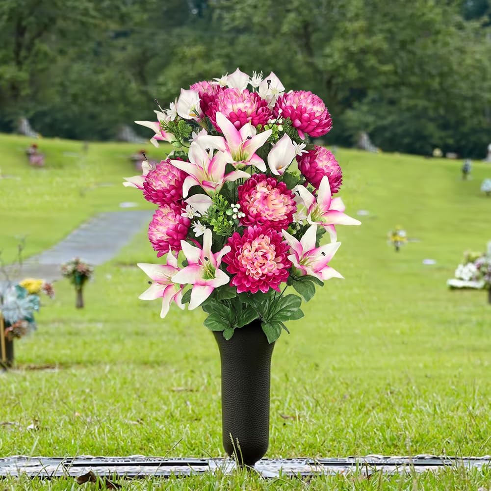 Large Artificial Lily Chrysanthemums Cemetery Flowers For Grave Vase Sympathy