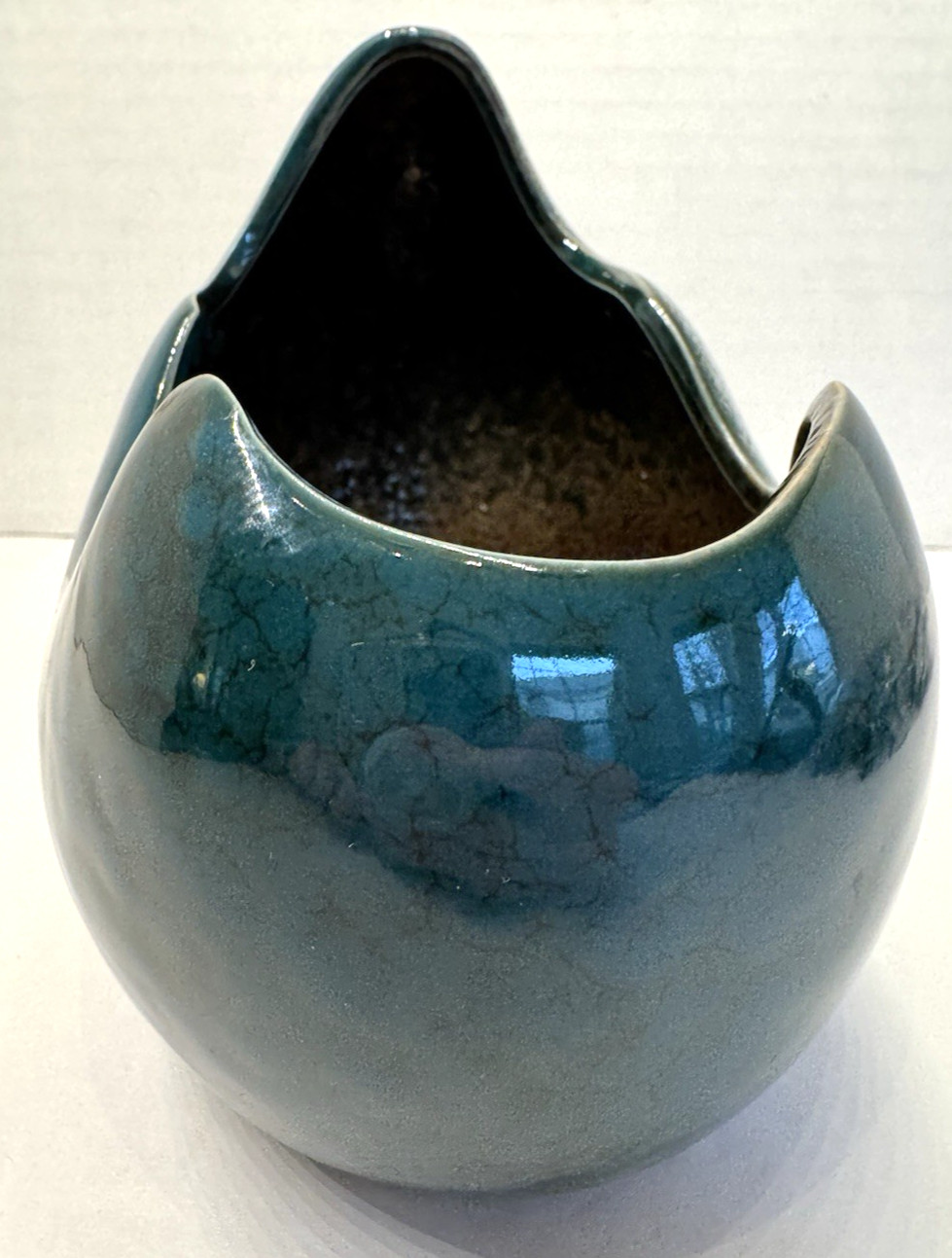 Egg Crack Orchid Succulent Plant Pot Teal Green Floral Ceramic Planter 5.5″