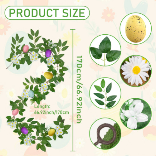 Spring Decorative Vine Featuring Egg Daisy Bunny Design for Indoor Display