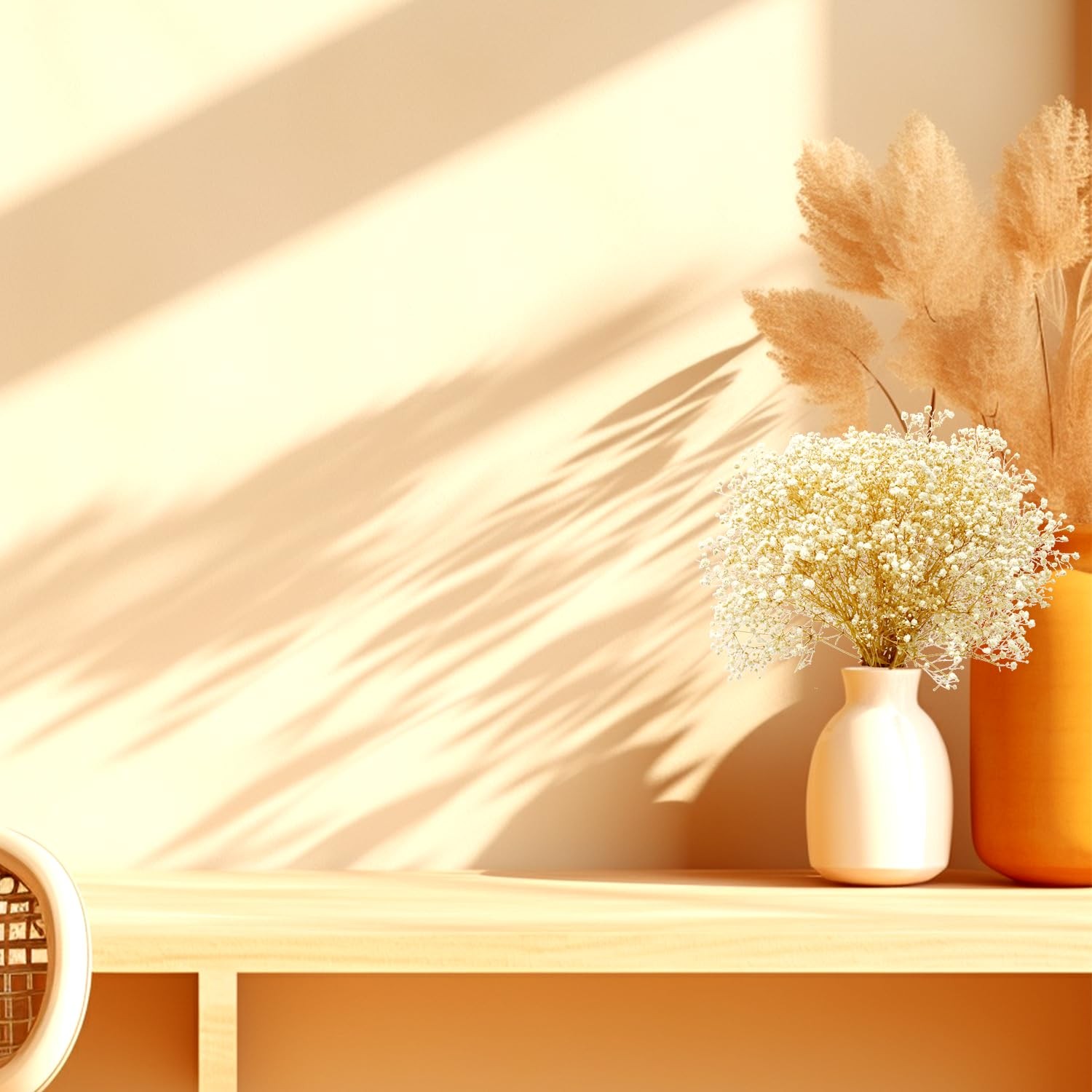 White Dried Babys Breath Flowers Bouquet Natural Gypsophila Home Decor Vase