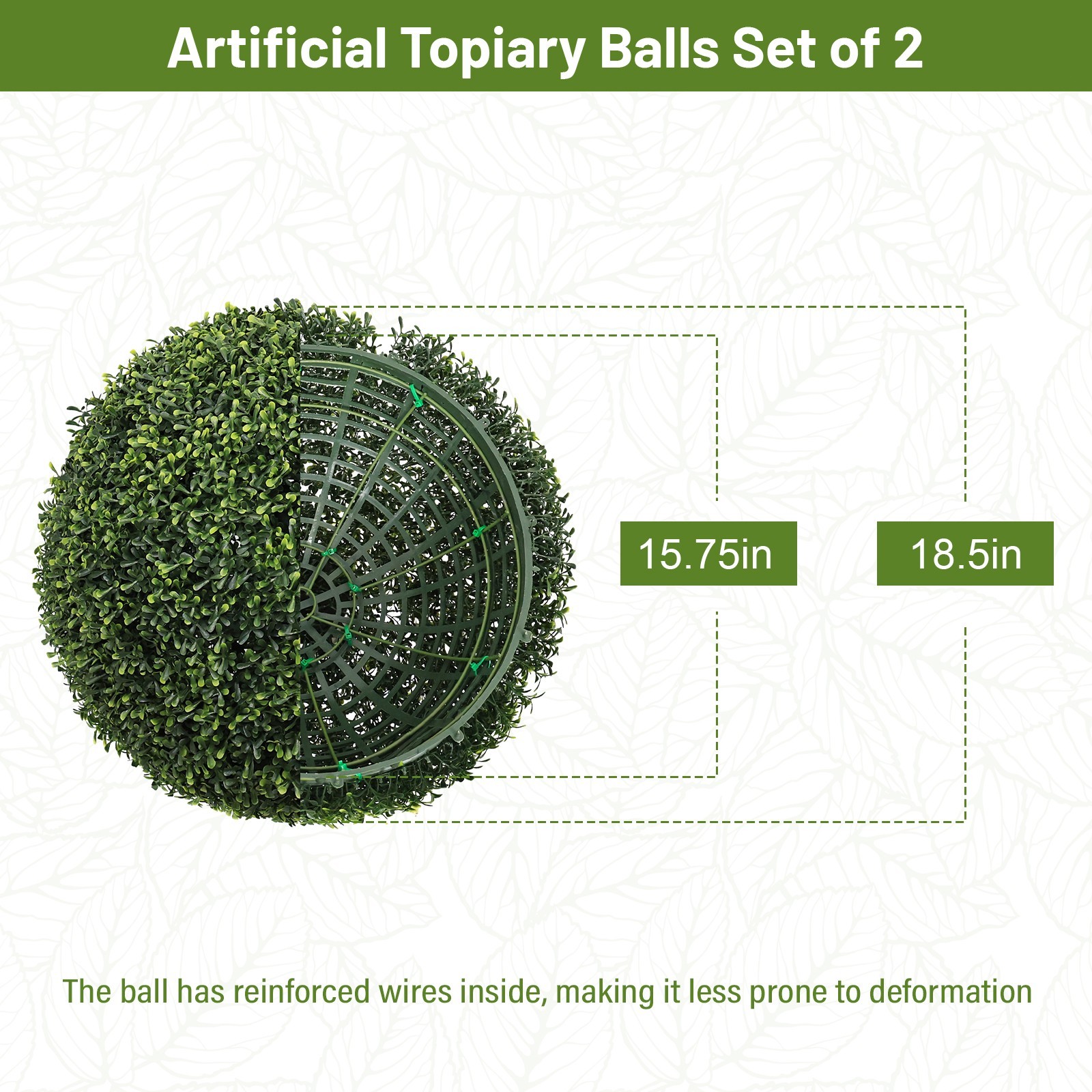 18.5IN Topiary Balls Artificial Outdoor Faux Boxwood Plants Large Green Decorati