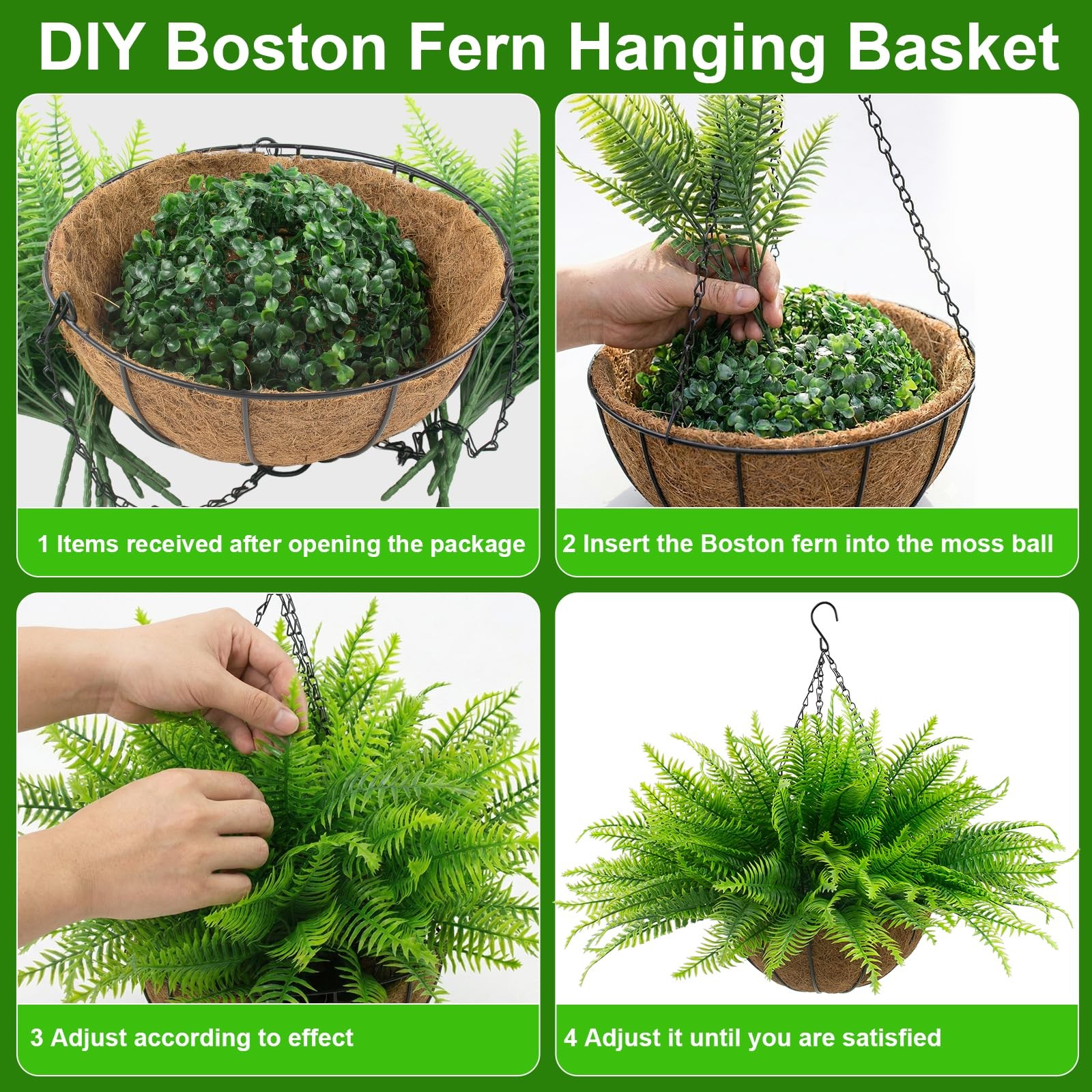 2 Pcs Fake Ferns Plant baskets,Artificial Hanging Plants, 2 Hanging Planters …