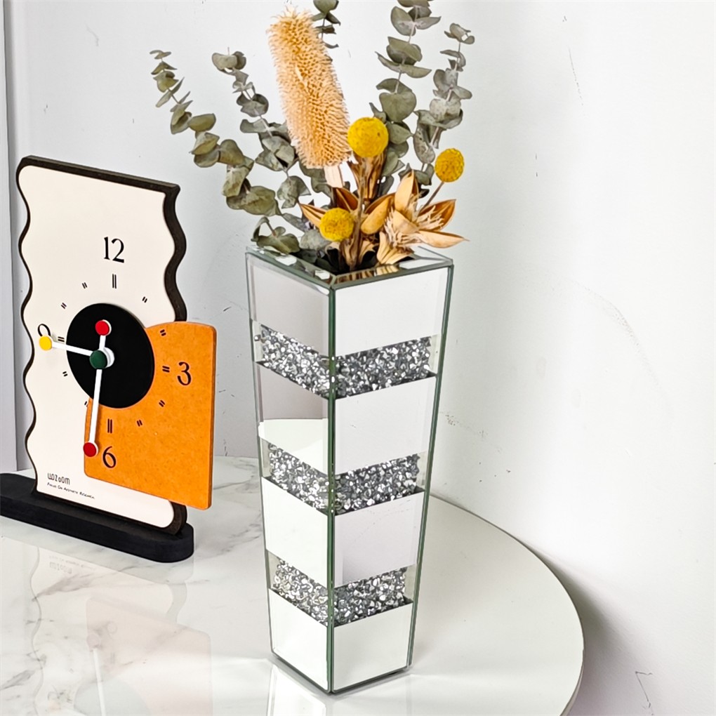 6 Style Sparkle Tall Crushed Diamond Floor Vase Luxury Mirrored Dried Flower Vas