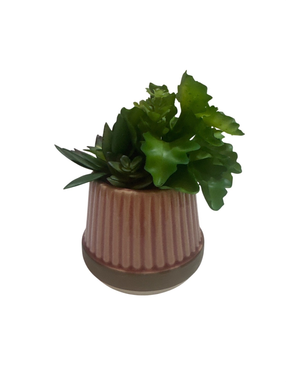 Artificial Succulent Arrangement In Ribbed Ceramic Pink Pot Decorative Greenery